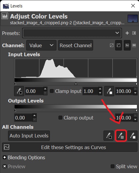 The color balance using levels