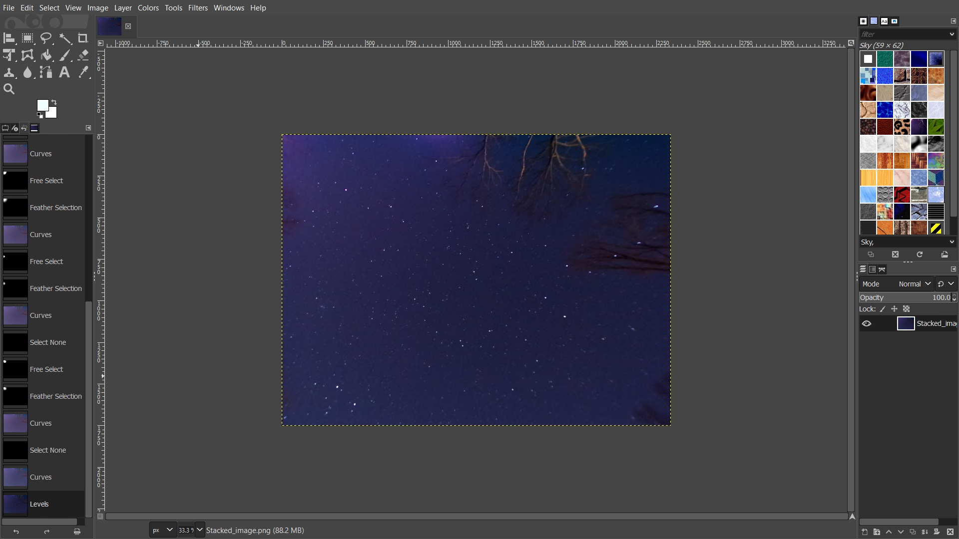 The picture of the stars after editing with the levels